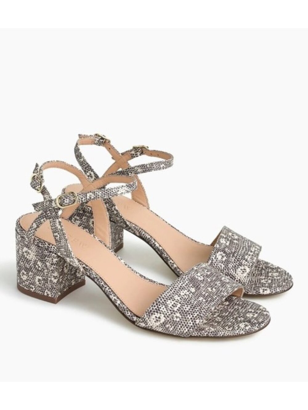 New J Crew 9 ankle trap block heel Sandals in lizard snakeskin leather H7328